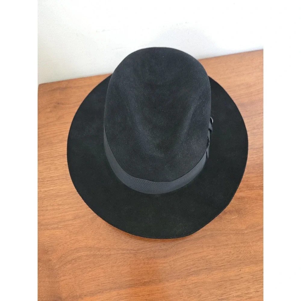 Vintage Stetson Royal Deluxe Fedora The Temple 7 1/2 Black Fur Felt Hat
